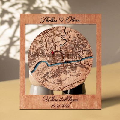 Personalized Where It All Began Map Wooden Framed Wall Art Anniversary Valentine's Day Gift for Couple