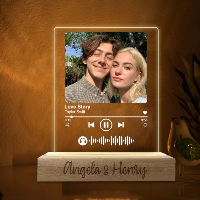 Personalized Photo Music Plaque Night Light Valentine's Day Gift For Girlfriend Boyfriend
