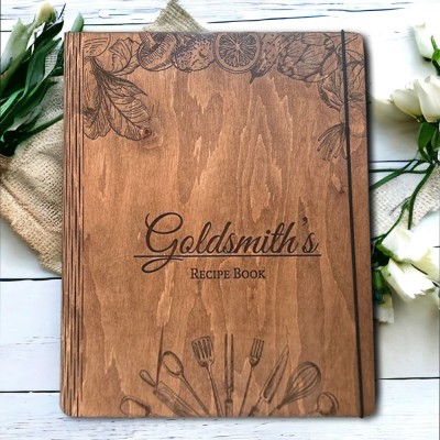 Personalized Wood Recipe Book Blank Binder Cookbook For Family Christmas Anniversary Gift