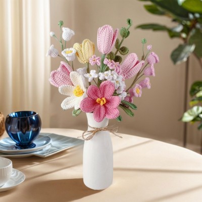 Handmade Crochet Flowers Pink Tulip Bouquet For Mom or Grandma Mother's Day or Christmas Gift