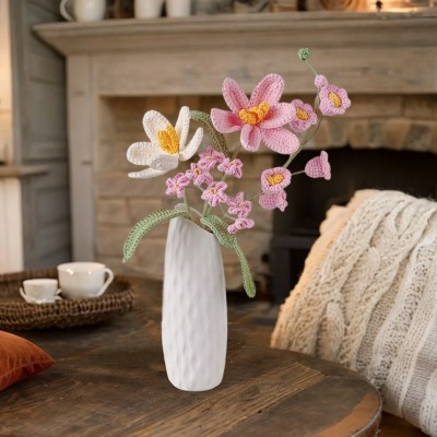 Handmade Crochet Flowers Pink Tulip Bouquet For Mom or Grandma Mother's Day or Christmas Gift