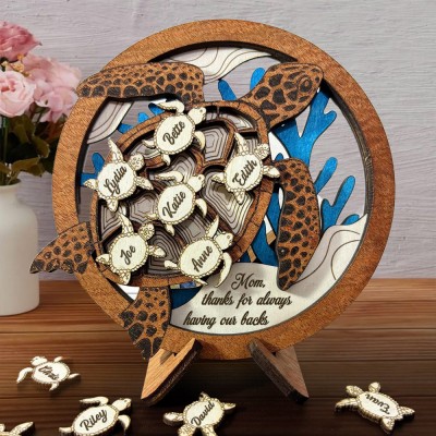 Thanks For Having Our Backs Personalized Sea Turtle Wood Sign With Kids Name for Mom or Grandma Gift