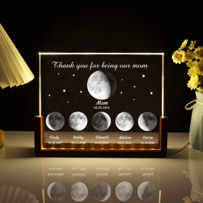 Custom Mom Moon Phase Night Light By Date For Mother's Day Gift
