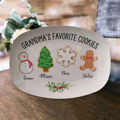 Grandma's Favorite Cookies Plate Personalized Gingerbread Christmas Platters Family Gift