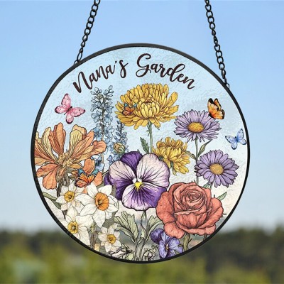 Custom Nana's Garden Birth Month Flower Stain Glass Suncatcher For Mother's Day Gift