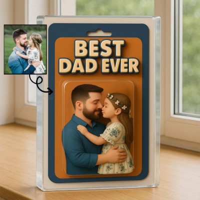 Custom Photo Dad And Kids Action Figure Acrylic Block Best Dad Ever Plaque For Father's Day Gift