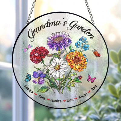 Custom Grandma's Garden Birth Month Flower Stain Glass Suncatcher For Mom Grandma Mother's Day Gift