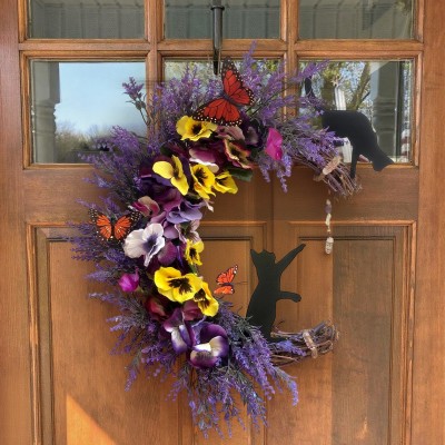 Crescent Moon Black Cat Wreath For Christmas Gift