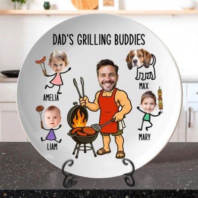 Personalized Daddy's Grilling Buddies BBQ Plate with Kids Name and Photo for Dad Father's Day Gift