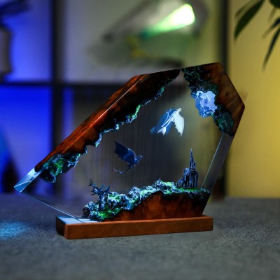 Handmade Flying Dragon Resin Lamp Christmas Couple Gift for Him or Her