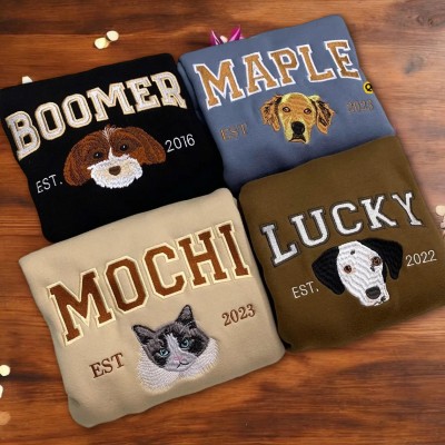 Custom Pet Face Photo Embroidered Sweatshirt For Dog Cat Lovers Keepsake Gift