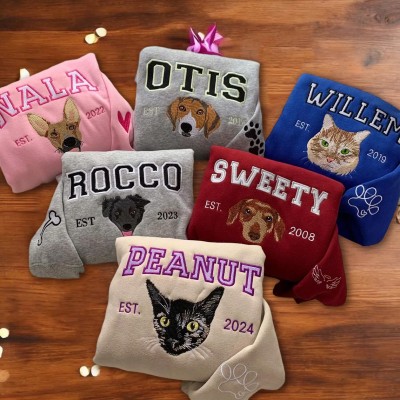 Custom Pet Face Photo Embroidered Sweatshirt For Dog Cat Lovers Keepsake Gift