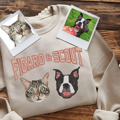 Custom Pet Face Photo Embroidered Sweatshirt For Dog Cat Lovers Keepsake Gift