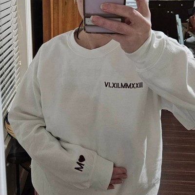 Custom Embroidered Roman Numeral Sweatshirt Hoodie Valentine's Day Gift For Boyfriend Girlfriend Husband