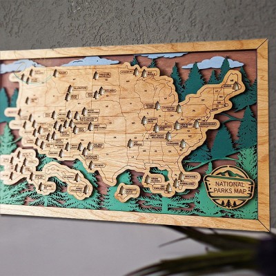 Custom Wooden USA National Parks Travel Map For Family Anniversary Hiker Nature Lovers Explorer's Keepsake Gift