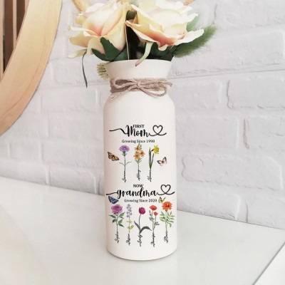Custom Grandma's Garden Birth Flower Vase with Kids Names For Grandma Mom Anniversary Gift