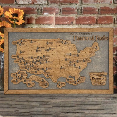 Custom Wooden USA National Parks Travel Map For Family Anniversary Hiker Nature Lovers Explorer's Keepsake Gift