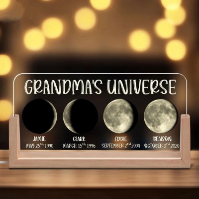 Custom Moon Phase Night Light By Date For Mother's Day Gift Grandma's Universe