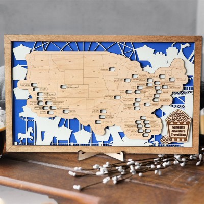 Custom Wooden USA National Parks Travel Map For Family Anniversary Hiker Nature Lovers Explorer's Keepsake Gift