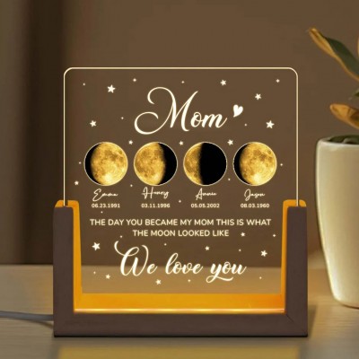 Custom Mom Moon Phase Night Light By Date Gift For Mother's Day Gift