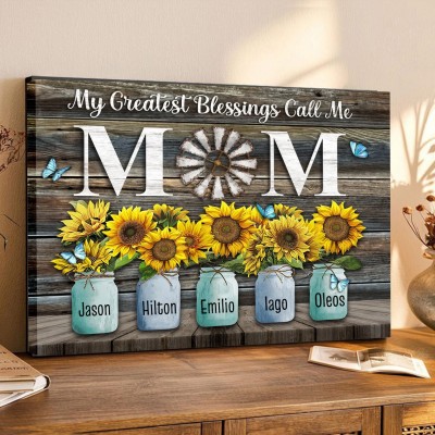 My Greatest Blessings Call Me Mom Personalized Mom Sunflower Wood Sign With Kids Name For Mother's Day Gift