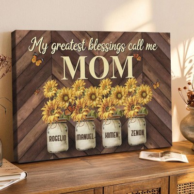 My Greatest Blessings Call Me Mom Personalized Mom Sunflower Wood Sign With Kids Name For Mother's Day Gift