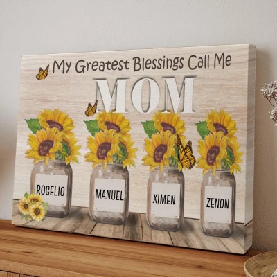 My Greatest Blessings Call Me Mom Personalized Mom Sunflower Wood Sign With Kids Name For Mother's Day Gift