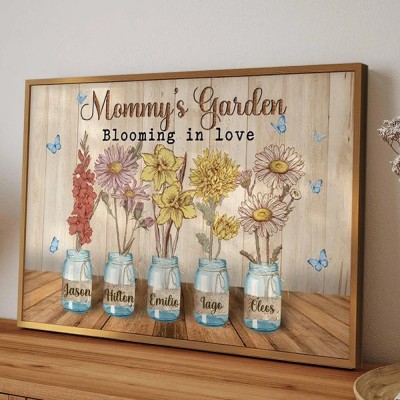 Personalized Mom's Garden Birth Flower Wood Sign with Kids Name For Mom Grandma Mother's Day Gift