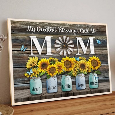 My Greatest Blessings Call Me Mom Personalized Mom Sunflower Wood Sign With Kids Name For Mother's Day Gift