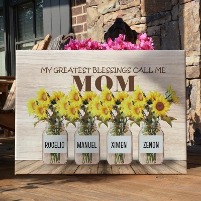 My Greatest Blessings Call Me Mom Personalized Mom Sunflower Wood Sign With Kids Name For Mother's Day Gift