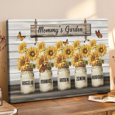 Mom's Garden Personalized Mom Sunflower Wood Sign With Kids Name For Mother's Day Gift