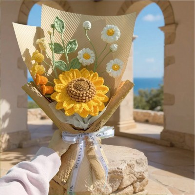 Handmade Crochet Flowers Sunflower Bouquet For Mom or Grandma Mother's Day or Christmas Gift
