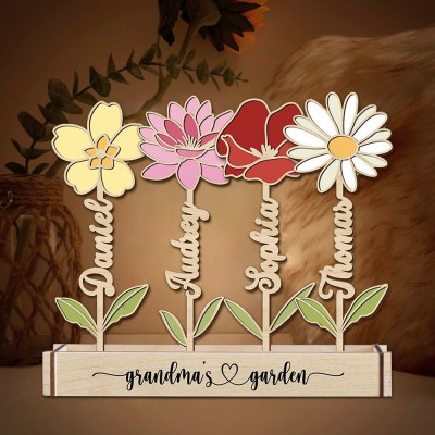 Custom Wood Birth Flower Grandma's Garden Home Decor For Family Gift