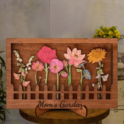Custom Mom's Garden Birth Flower Wood Sign With Kids Name For Mom Grandma Mother's Day Gift