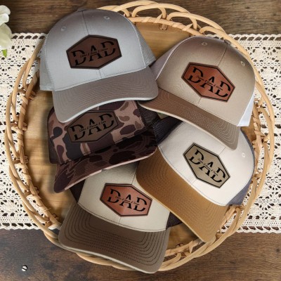 Custom Dad Leather Patch Hat With Kids Name For Men Dad Father's Day Gift