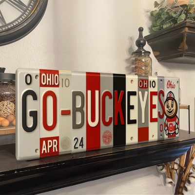 Go-Buckeyes License Plate Sign – Ohio State Buckeyes Wall Art Game Day Decor Christmas Gift