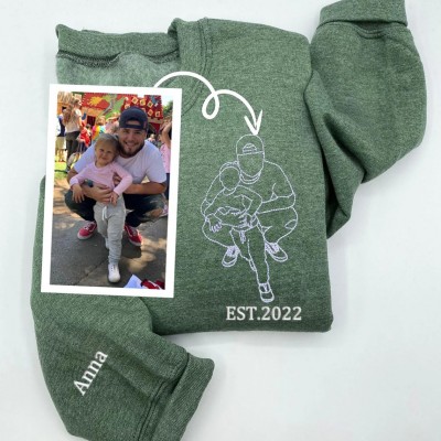 Custom Embroidered Dad Photo Outline Sweatshirt With Kids Name On Sleeve For Father's Day Gift