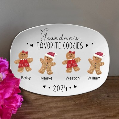 Grandma's Favorite Cookies Plate Personalized Gingerbread Christmas Platters Family Gift