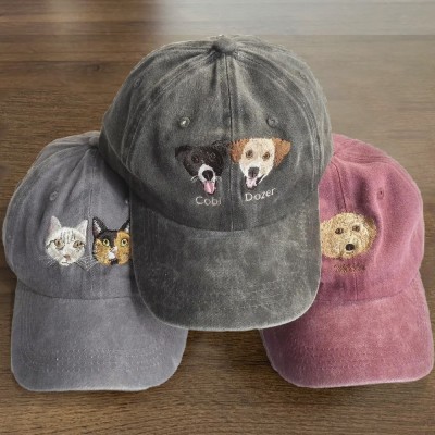 Custom Dog Face Photo Embroidered Cap For Pet Lover Memorial Keepsake Gift