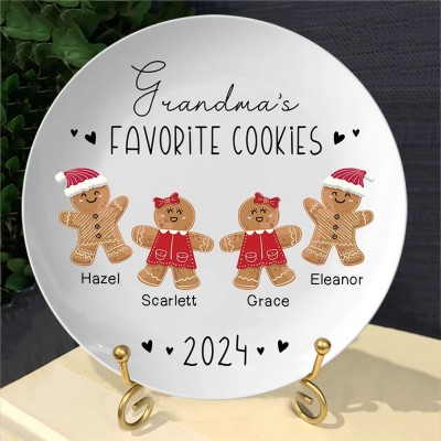 Grandma's Favorite Cookies Plate Personalized Gingerbread Christmas Platters Family Gift