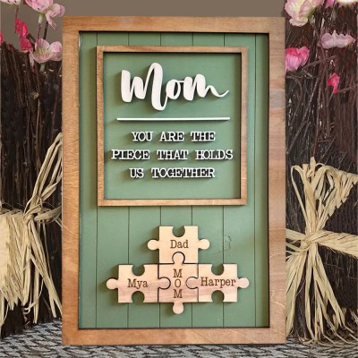 Custom Mom Puzzle Sign with Kids Name Piece For Mother's Day Gift