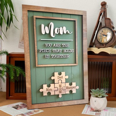 Custom Mom Puzzle Sign with Kids Name Piece For Mother's Day Gift