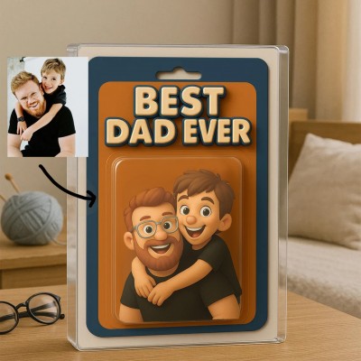 Custom Photo Dad And Kids Action Figure Acrylic Block Best Dad Ever Plaque For Father's Day Gift