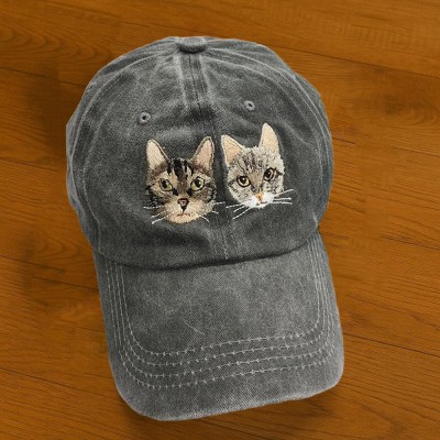 Custom Cat Face Photo Embroidered Hat For Pet Lover Memorial Keepsake Gift