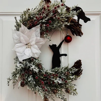 Christmas Black Cat Wreath