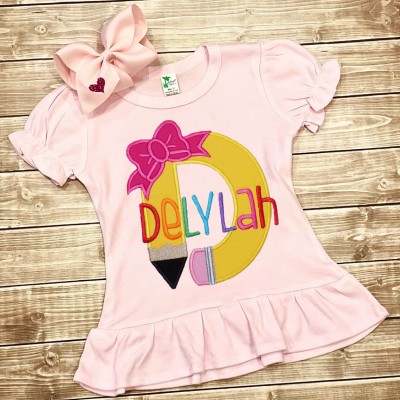 Personalized Initial Embroidered First Day Back to School Kindergarten Shirts For Kids
