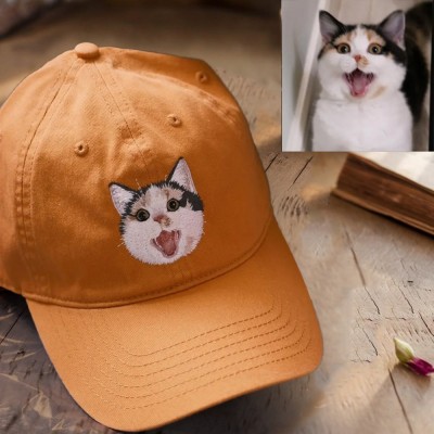 Custom Cat Face Photo Embroidered Hat For Pet Lover Memorial Keepsake Gift