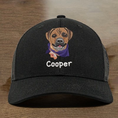 Custom Dog Face Photo Embroidered Hat For Pet Lover Gift