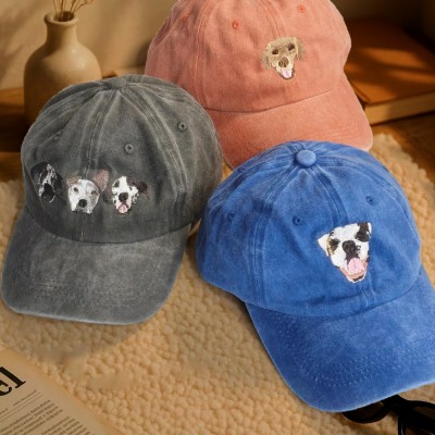 Custom Dog Face Photo Embroidered Cap For Pet Lover Memorial Keepsake Gift