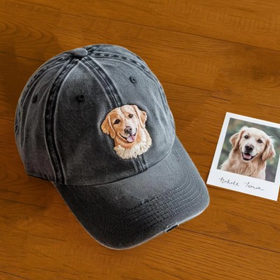 Custom Dog Face Photo Embroidered Cap For Pet Lover Memorial Keepsake Gift
